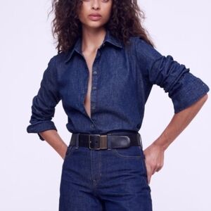 Dark Blue Denim Women's Button Down - Chambray